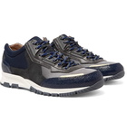 Lanvin - Mesh, Suede and Textured-Leather Sneakers - Men - Navy