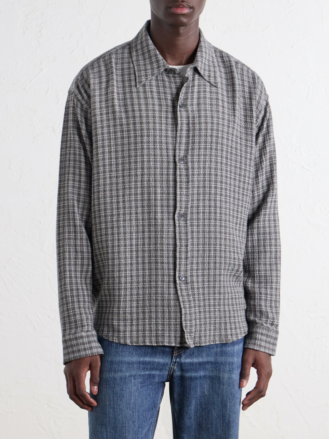 mfpen - Vacation Checked Cotton and Wool-Blend Seersucker Shirt - Gray