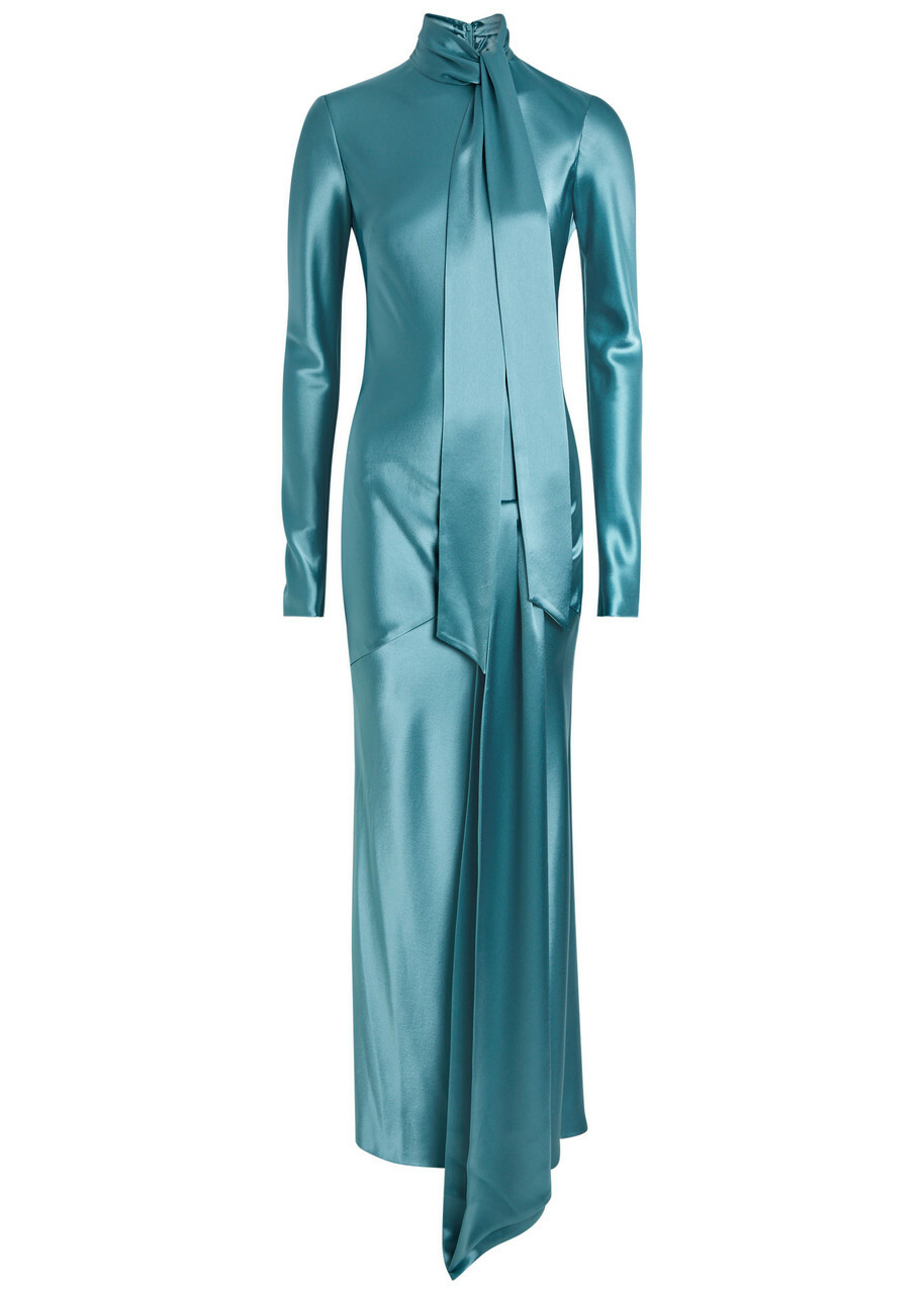 Galvan Emilie Scarf-effect Satin Maxi Dress Blue
