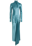 Galvan Emilie Scarf-effect Satin Maxi Dress Blue