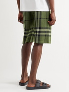 BURBERRY - Checked Silk and Wool-Blend Jacquard Drawstring Shorts - Green