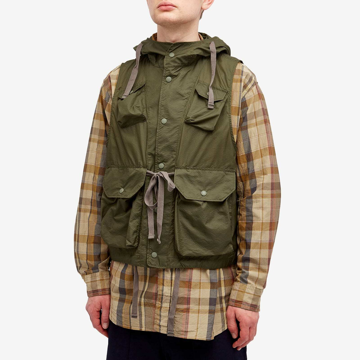 Engineered Garments Men's Field Vest in Olive Nylon Micro