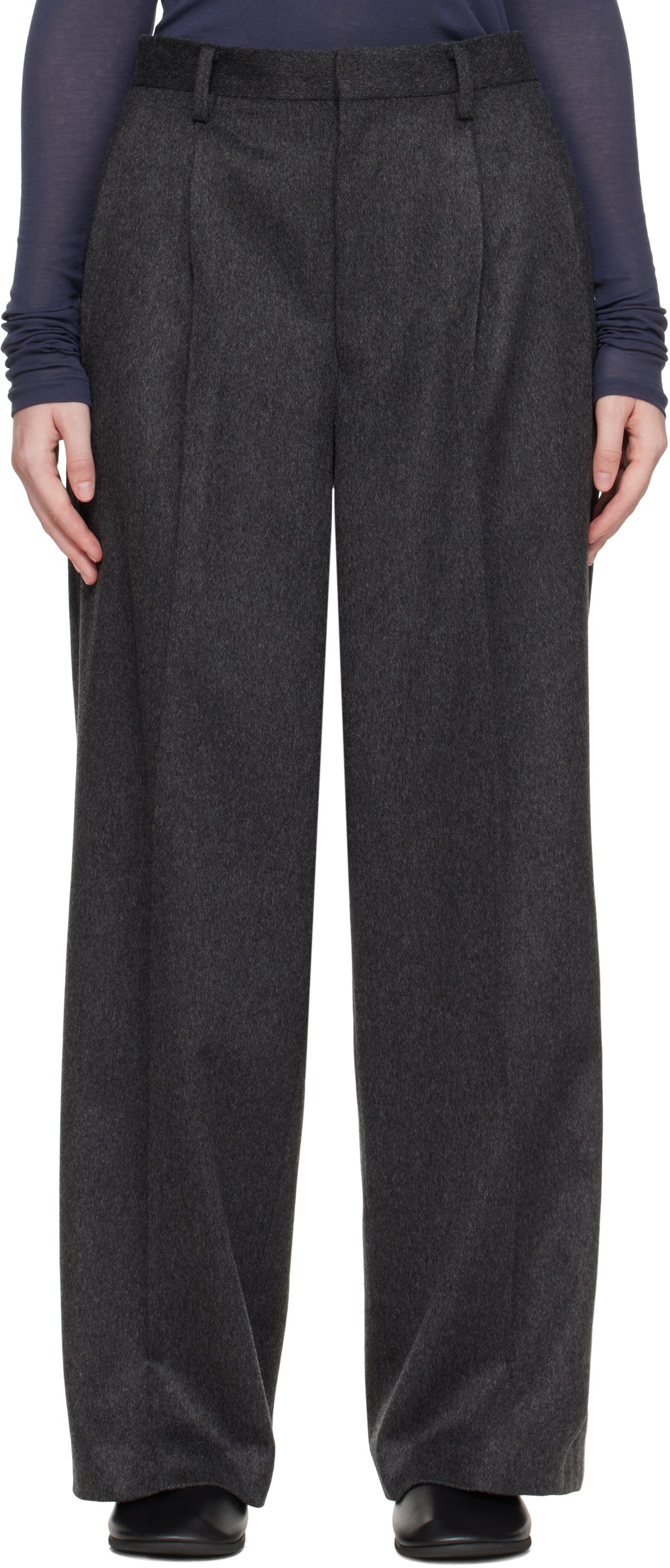 AURALEE Gray Cashmere Moleskin Two-Tuck Trousers