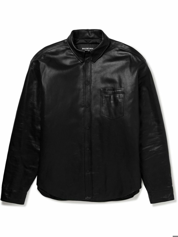 Photo: Balenciaga - Button-Down Collar Padded Leather Overshirt - Black