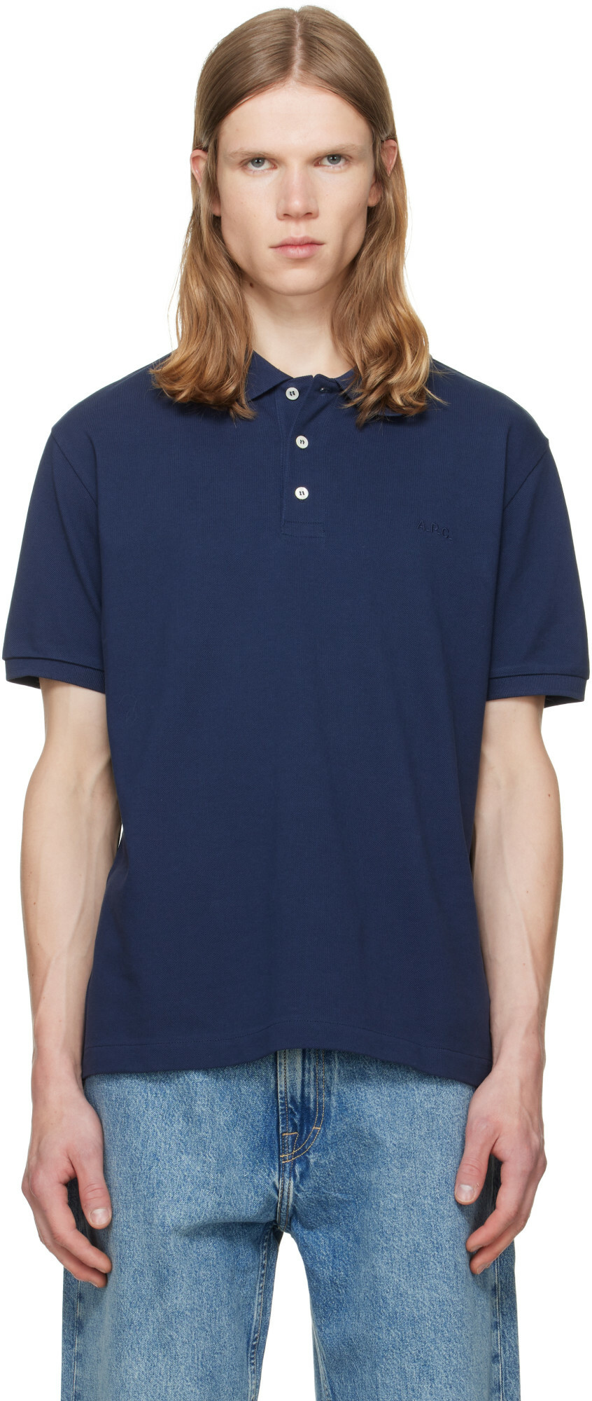 A.P.C. Navy Cotton Piqué Polo
