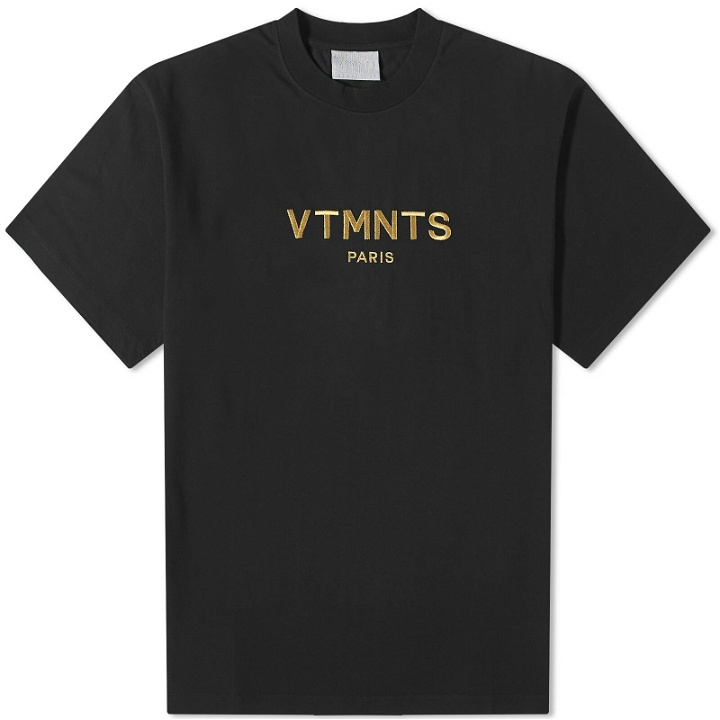 Photo: VTMNTS Men's Embroidered Logo T-Shirt in Black/Gold
