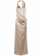 Blumarine Neutral Satin Draped Dress