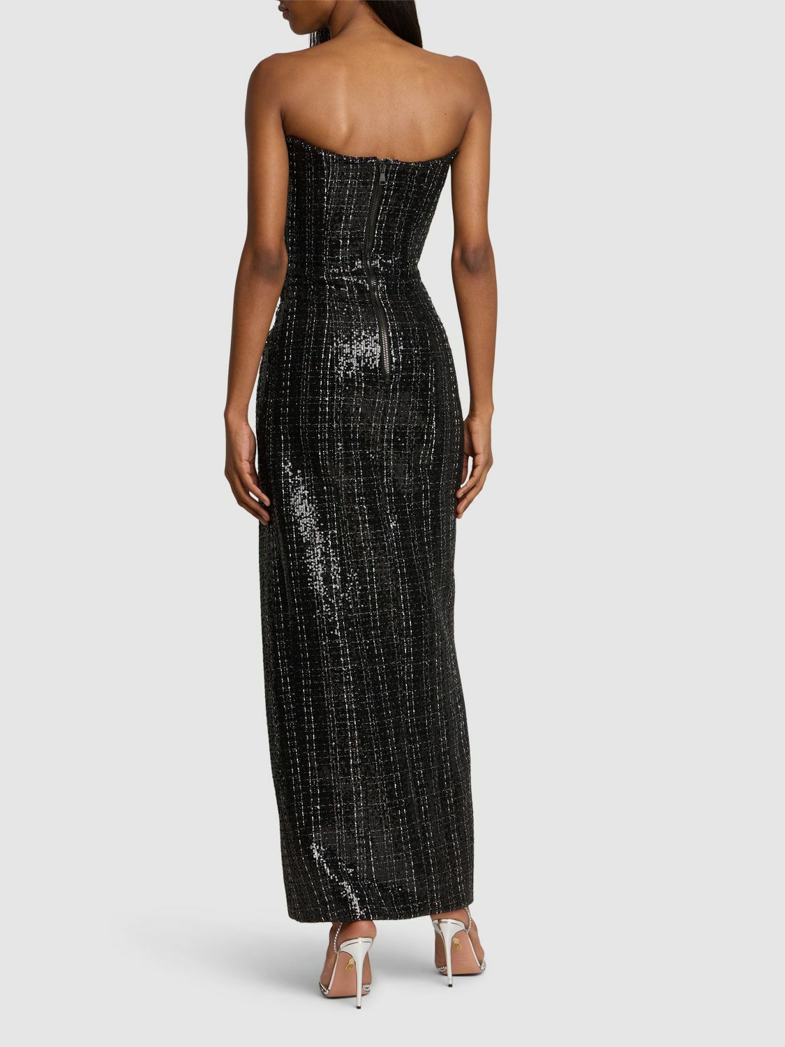 BALMAIN - Glittered Tweed Long Bustier Dress Balmain