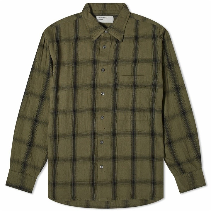 Photo: Universal Works Men's Shadow Check Square Pocket Shirt in Olive