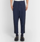 Isabel Benenato - Wide-Leg Cropped Grosgrain-Trimmed Linen Trousers - Navy