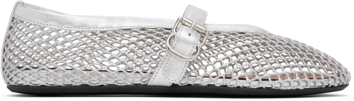 ALAÏA Silver Fishnet Ballerina Flats ALAÏA
