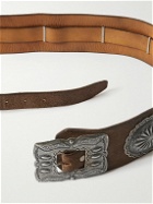 RRL - 6.5cm Concha Distressed Embellished Suede Belt - Brown