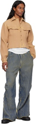 Stanley Raffington Navy & Yellow Warped Ribbed Trousers