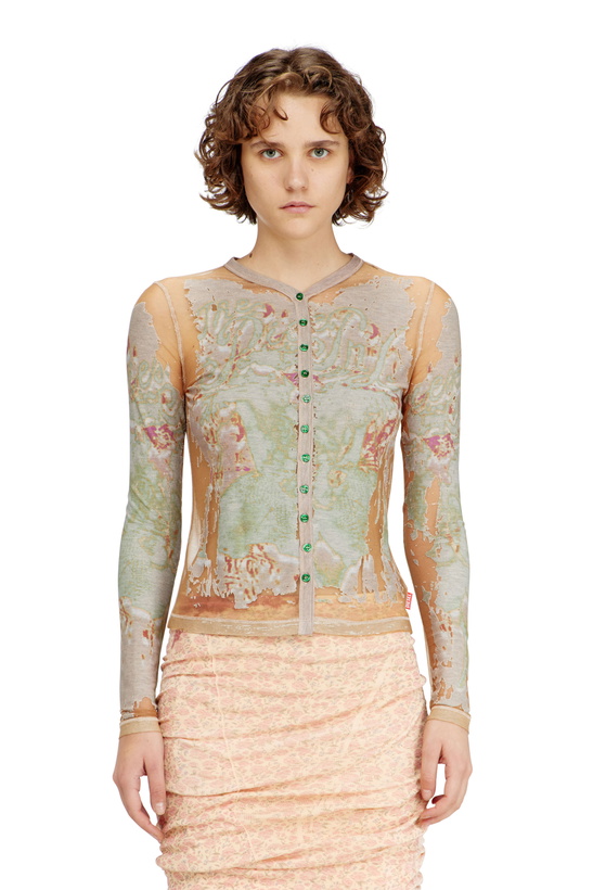 Photo: Diesel Cardigan top in printed devoré jersey - Tops Womens in Brown