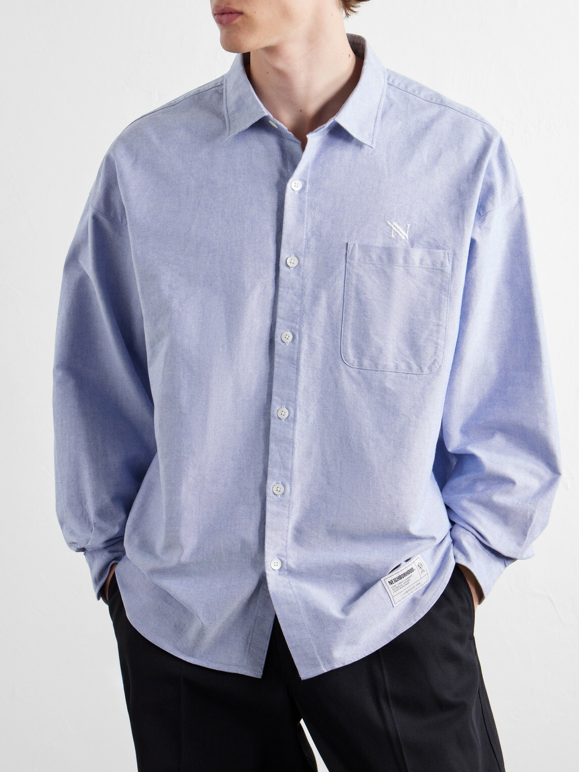 Neighborhood - Logo-Embroidered Cotton Oxford Shirt - Blue