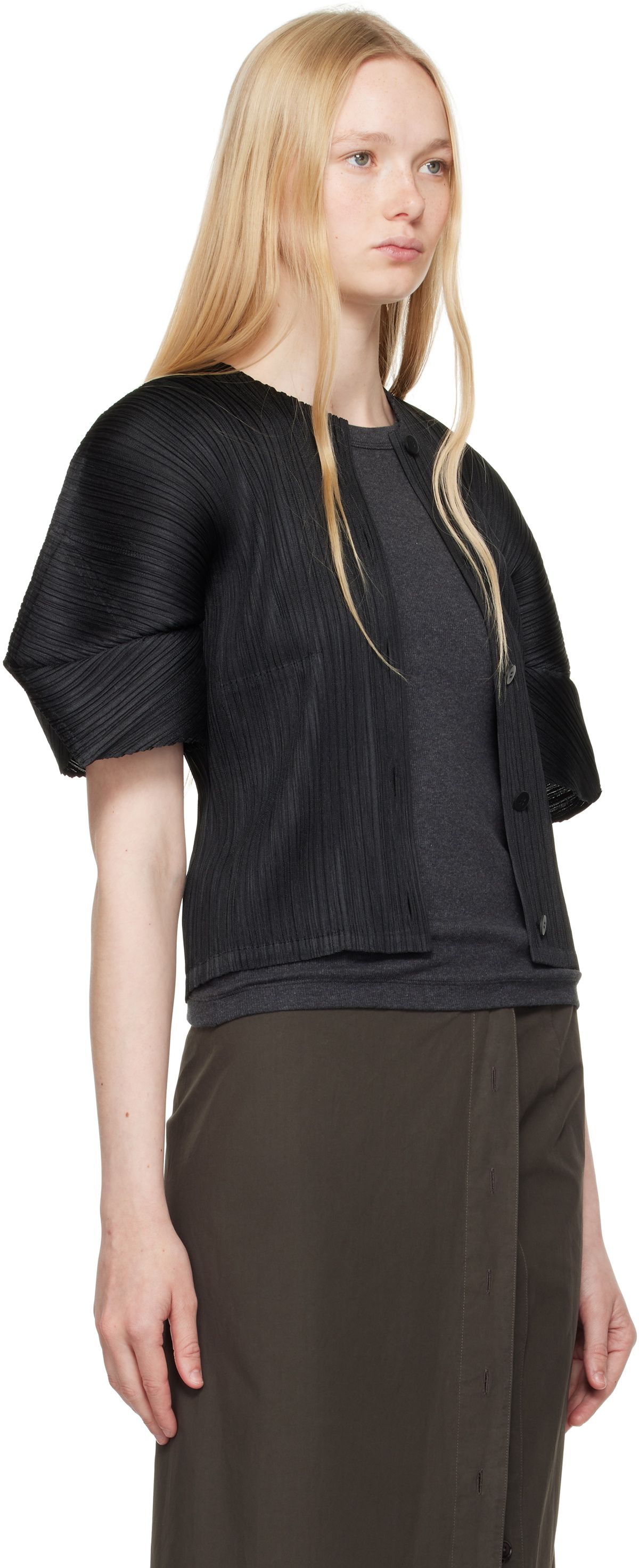 PLEATS PLEASE ISSEY MIYAKE Black Monthly Colors April Cardigan