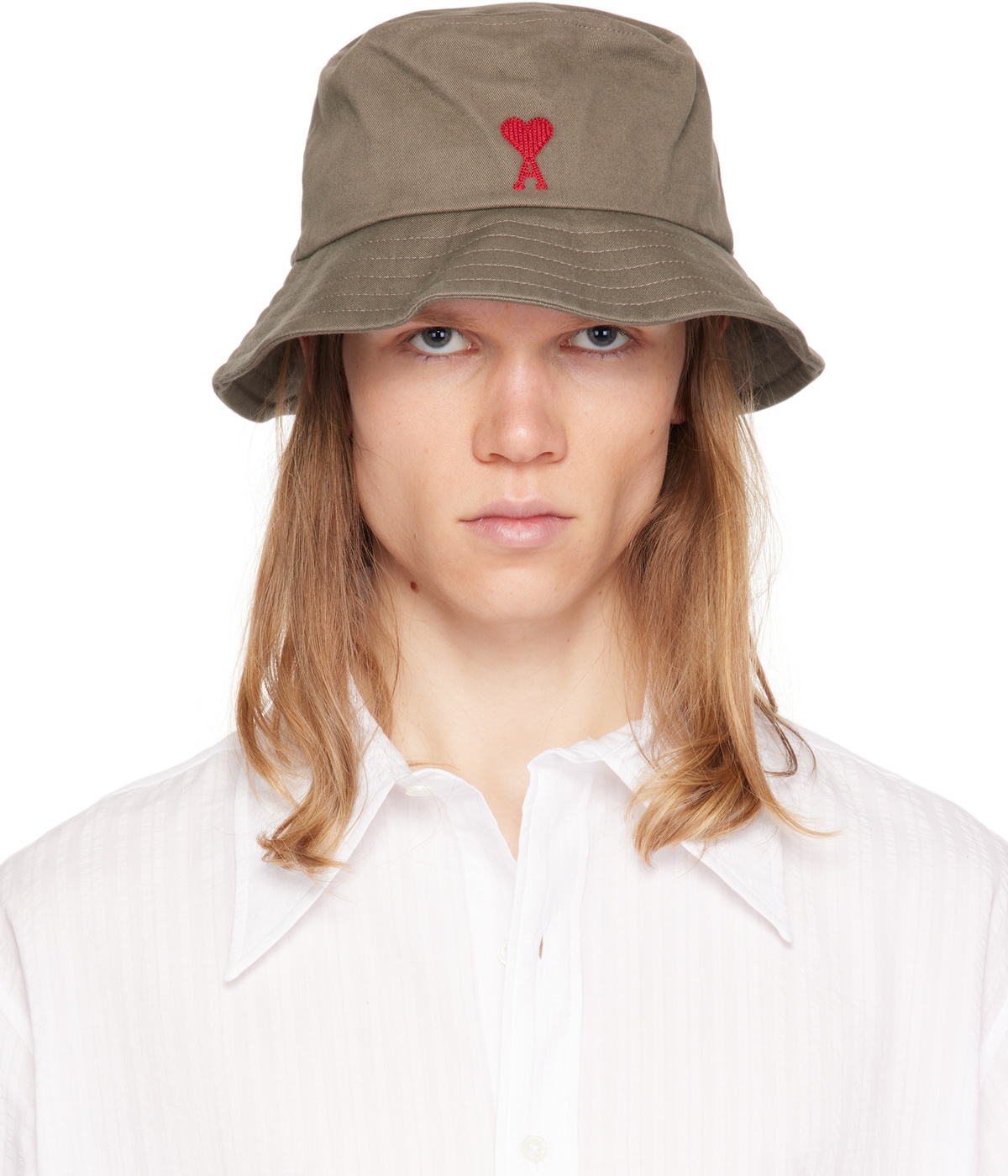 AMI Paris Off-White Knit 'AMI' Patch Bucket Hat AMI