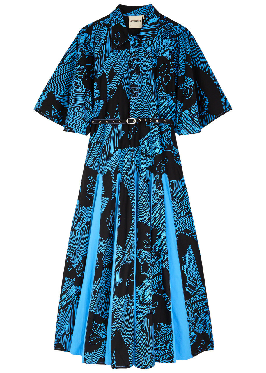 Lovebirds Daisy Printed Cotton-poplin Midi Dress Blue