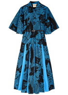 Lovebirds Daisy Printed Cotton-poplin Midi Dress Blue