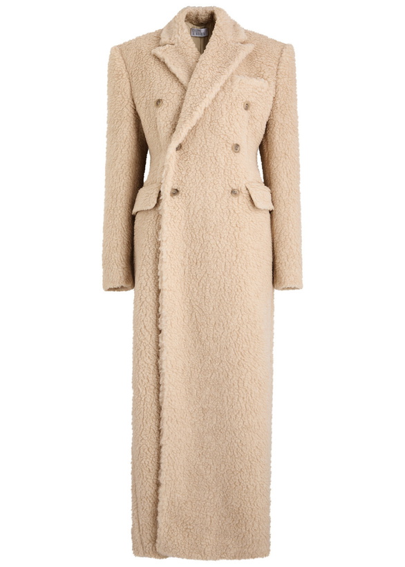 Photo: Giuseppe DI Morabito Double-breasted Faux Shearling Coat Beige