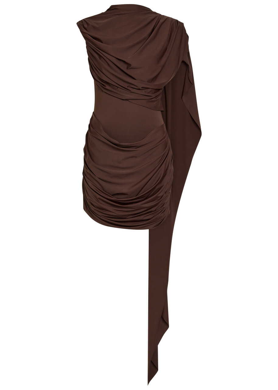 DE LA Vali Elara Draped Stretch-jersey Mini Dress Brown