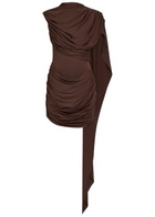 DE LA Vali Elara Draped Stretch-jersey Mini Dress Brown