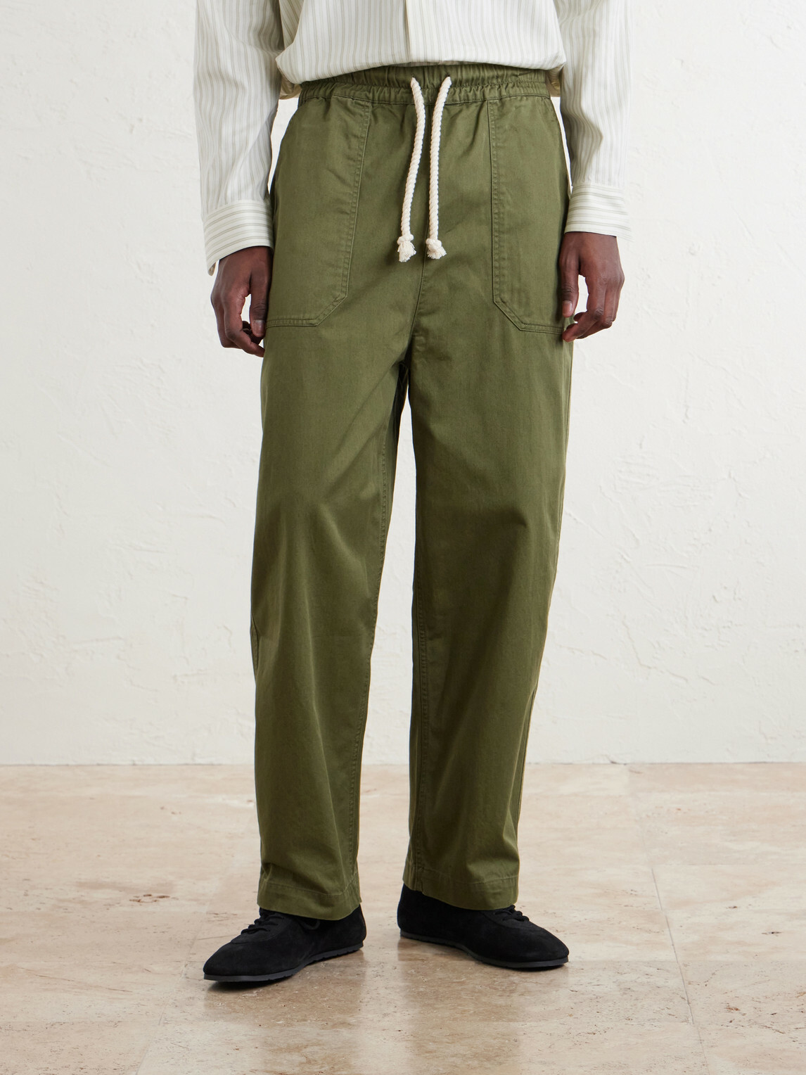 Officine Générale - Ferry Wide-Leg Cotton-Twill Drawstring Shorts - Green