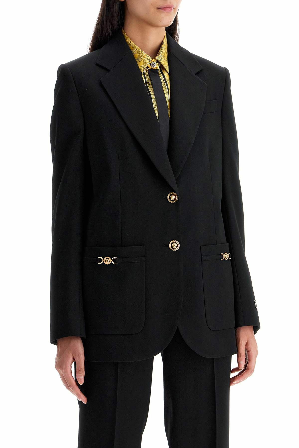 VERSACE single-breasted wool stretch blazer Black Versace