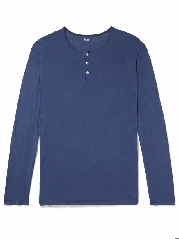 Photo: Hartford - Garment-Dyed Cotton-Jersey Henley T-Shirt - Blue