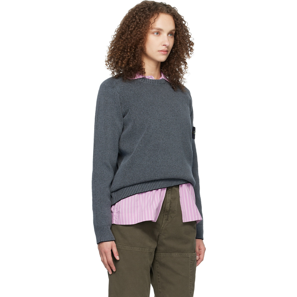 Stone Island Gray 5100033 Plated Rib Cotton Bouclé Sweater