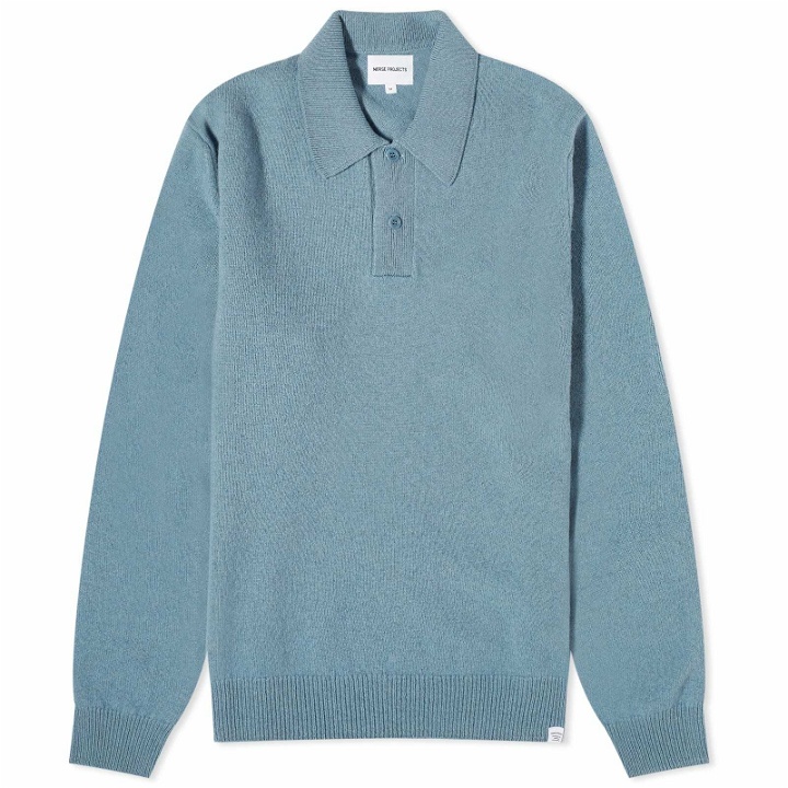 Photo: Norse Projects Men's Marco Merino Lambswool Polo Shirt in Light Stone Blue