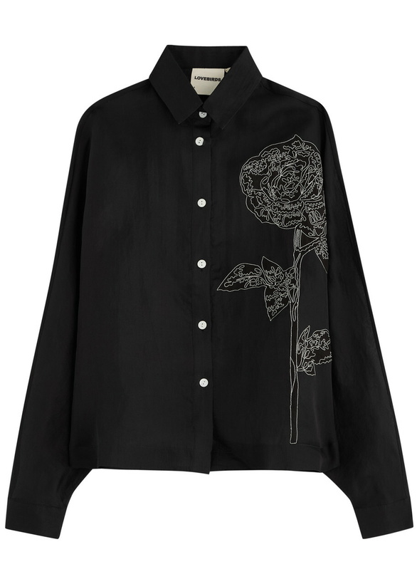 Photo: Lovebirds Embroidered Semi-sheer Silk-organza Shirt Black