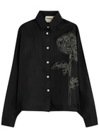 Lovebirds Embroidered Semi-sheer Silk-organza Shirt Black