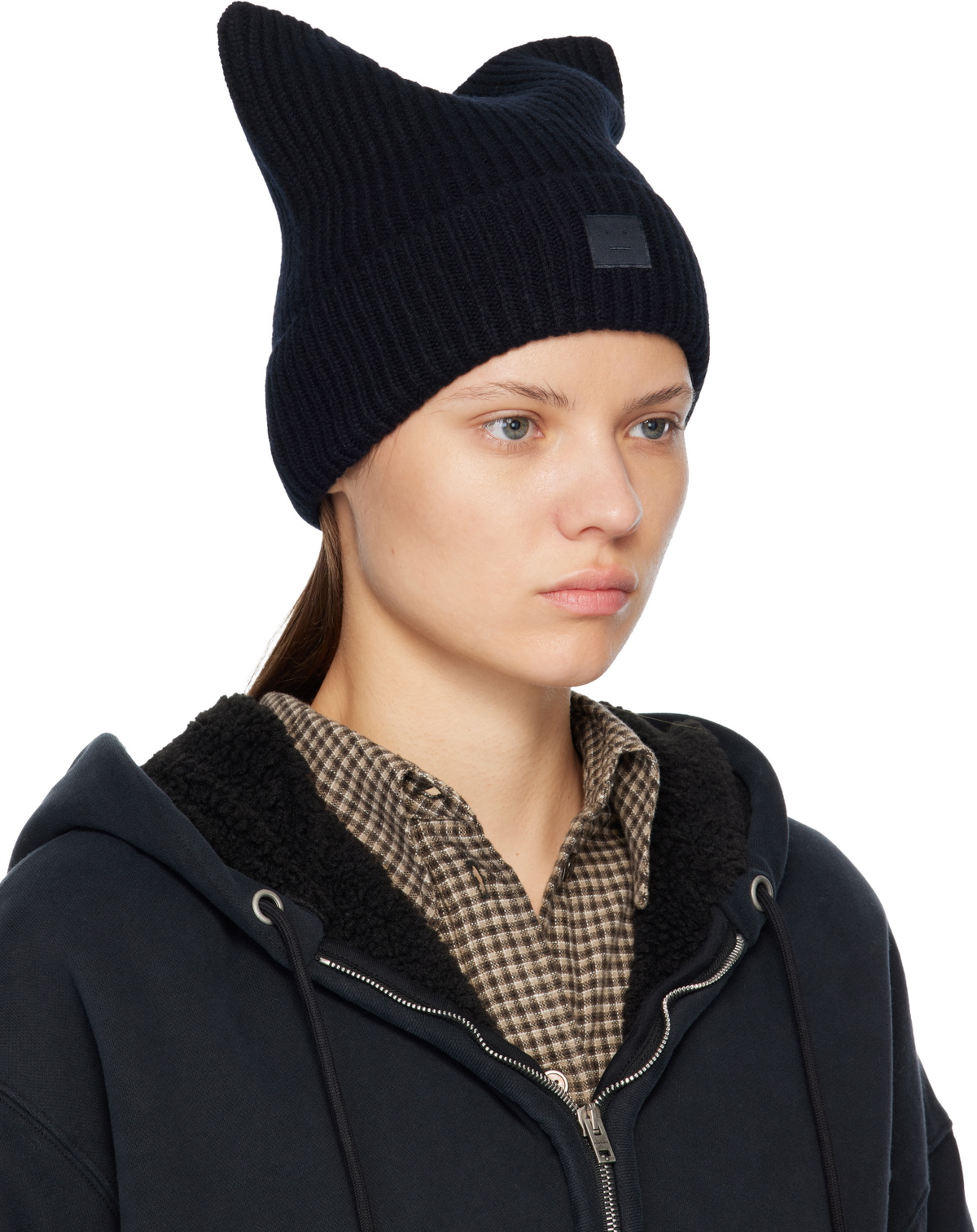 Acne Studios Black Face Logo Square Beanie