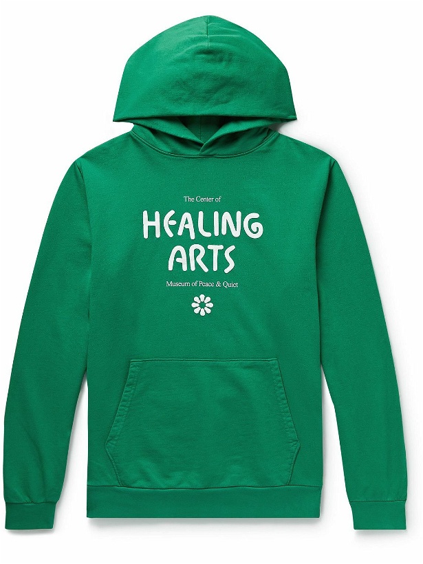Photo: Museum Of Peace & Quiet - Healing Arts Logo-Print Cotton-Jersey Hoodie - Green