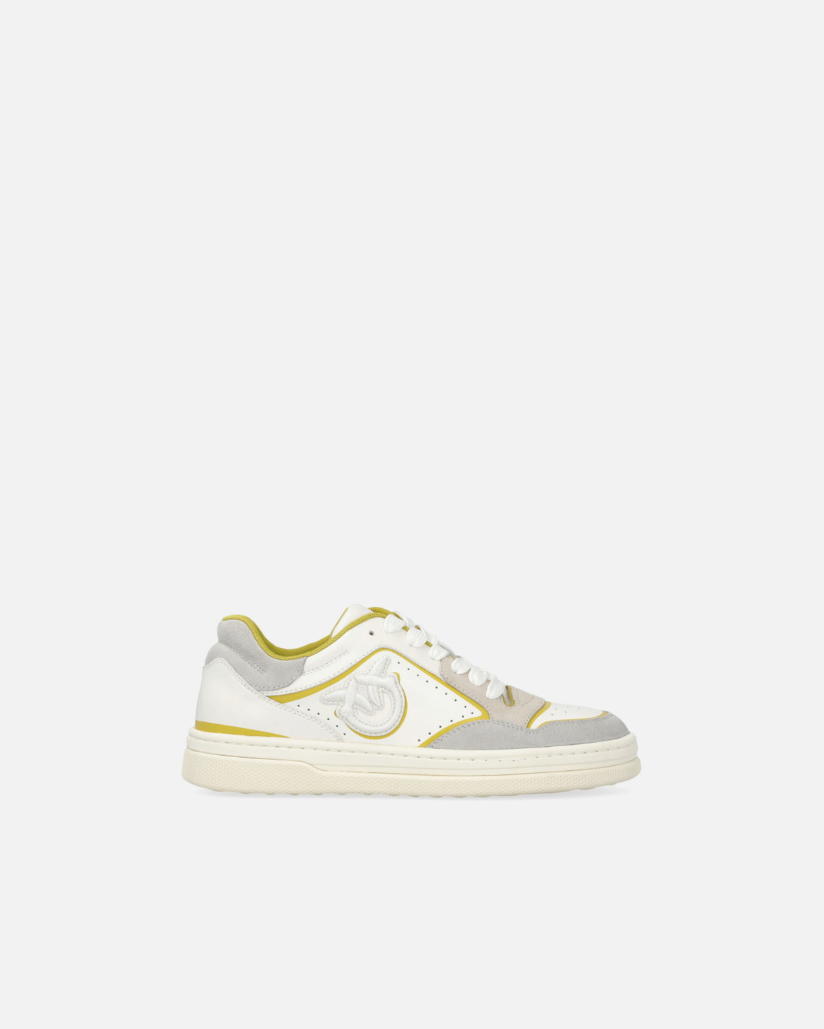Pinko Flat Leather Sneakers With Embroidered Logo White/Lime