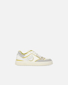 Pinko Flat Leather Sneakers With Embroidered Logo White/Lime