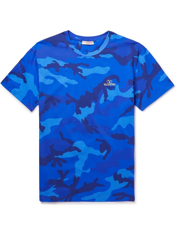 Photo: Valentino - Camouflage-Print Cotton-Jersey T-Shirt - Blue