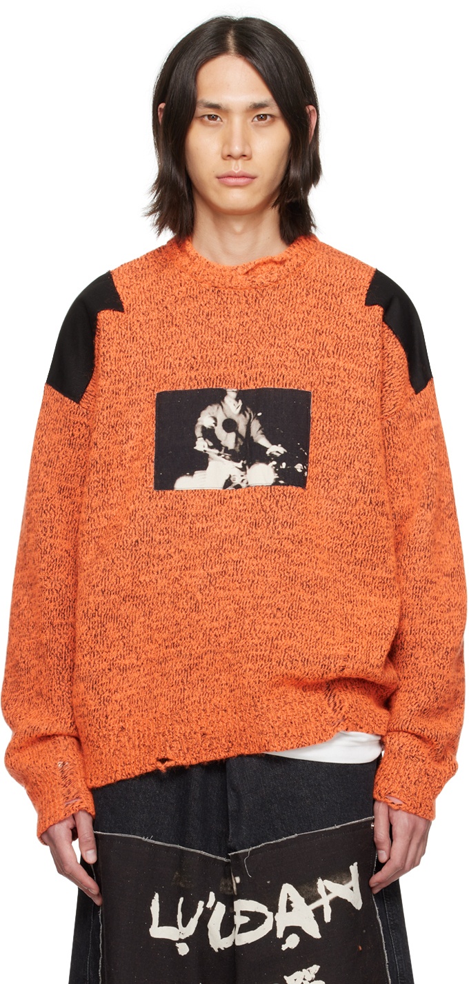 Photo: LU'U DAN Orange & Black Shoulder Patch Sweater