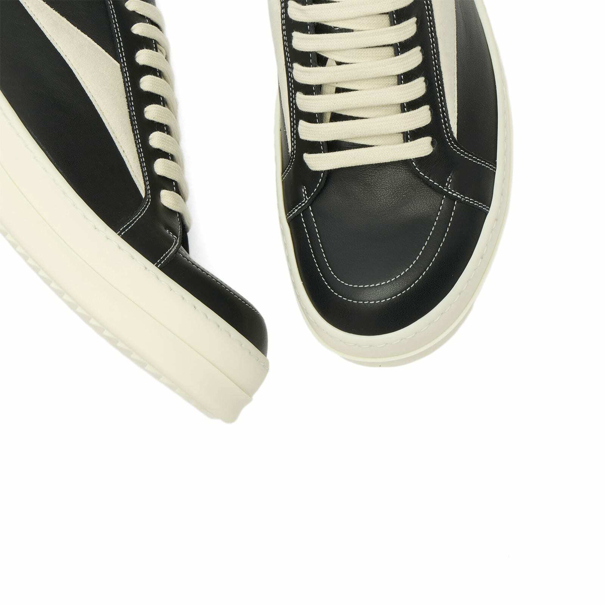 Rick Owens Men's Leather Vintage Sneaks in Black/Milk/Milk