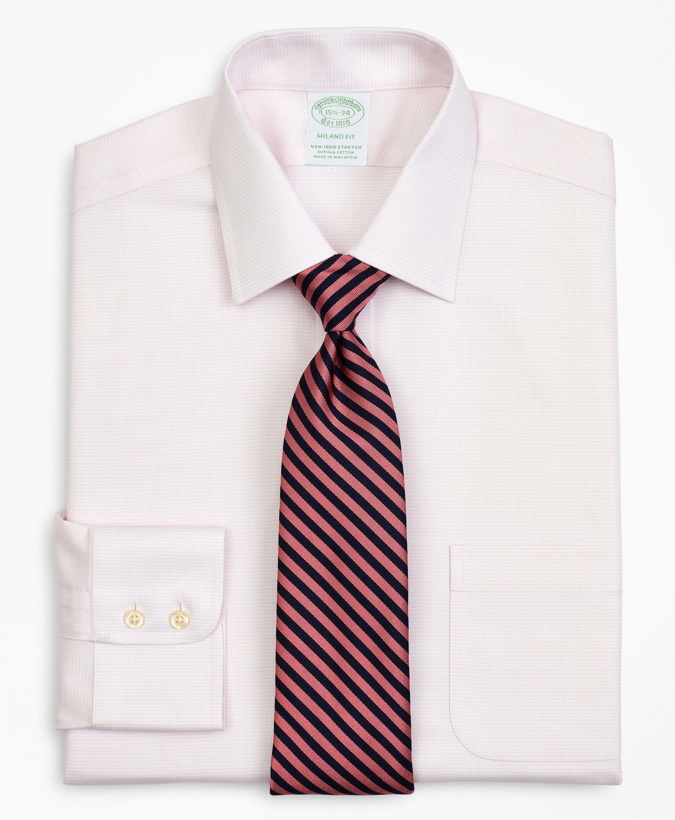 Photo: Brooks Brothers Men's Stretch Milano Slim-Fit Dress Shirt, Non-Iron Twill Ainsley Collar Micro-Check | Pink