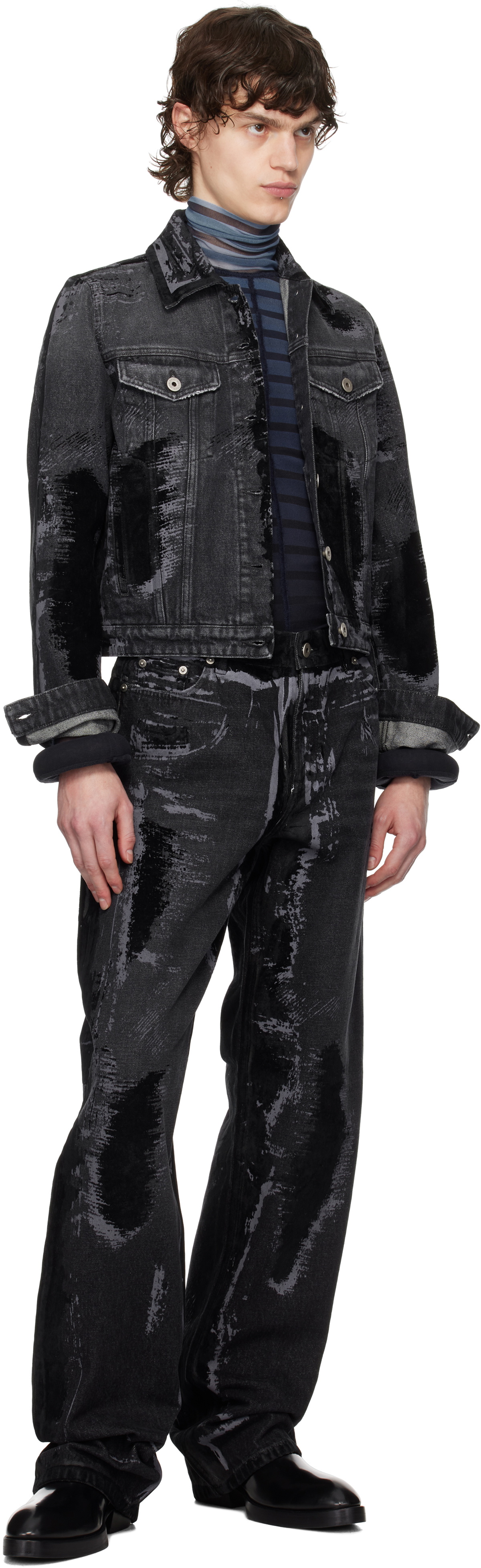 Jean Paul Gaultier Black 'The Flocked' Denim Jacket
