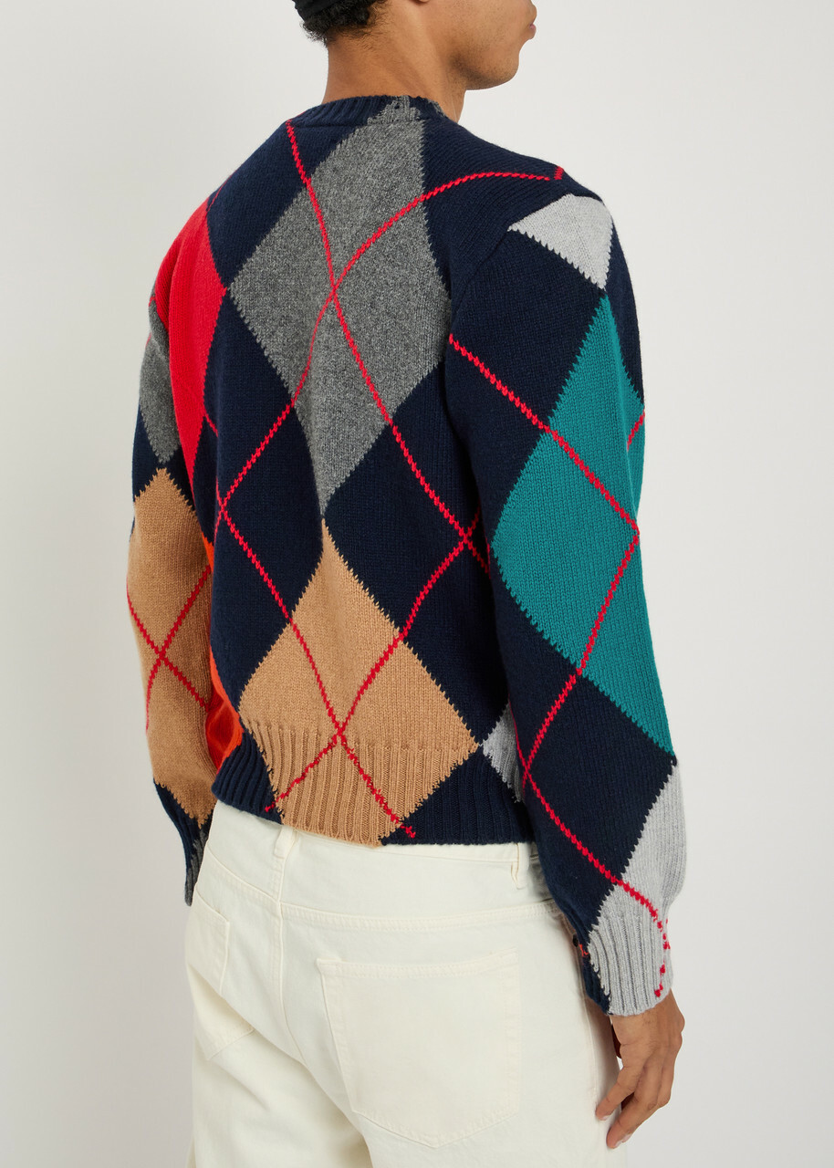 JW Anderson Pringle Argyle Crew-neck Wool Jumper Navy