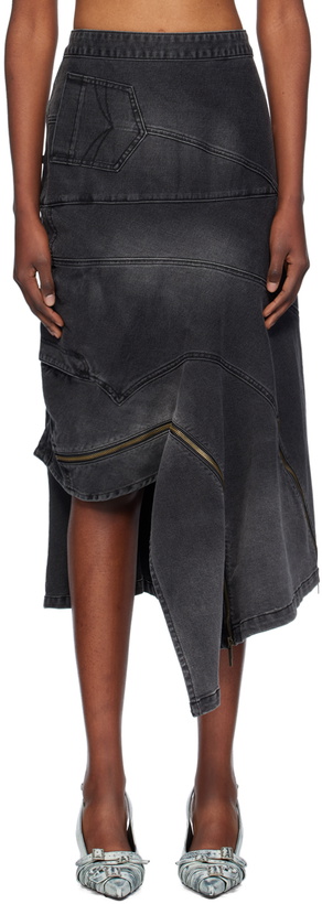 Photo: Feng Chen Wang Black Deconstructed Denim Midi Skirt