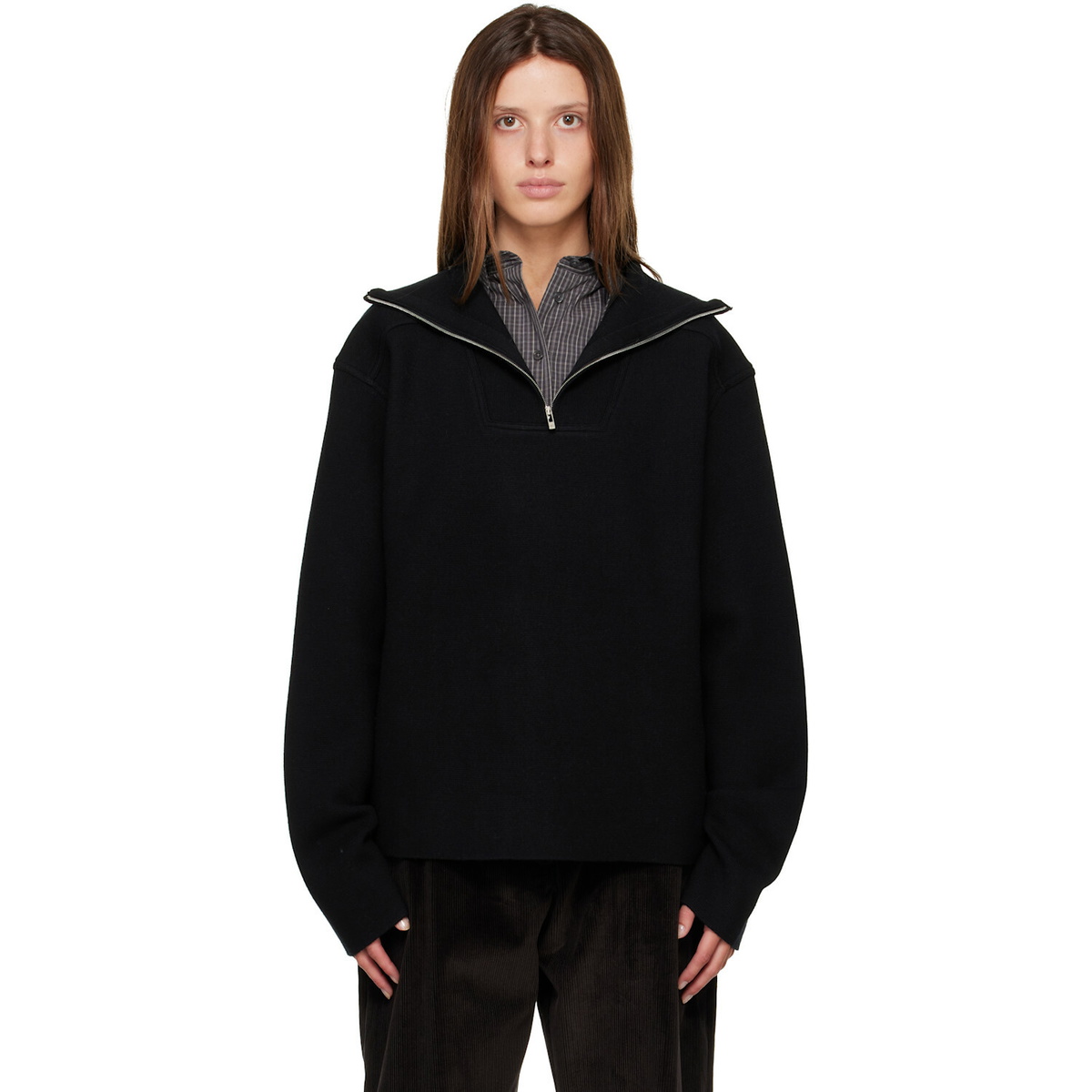R2W Black Paulo Wool Hairy Zip-Up Sweater