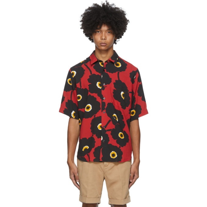 Photo: AMI Alexandre Mattiussi Black and Red Printed Summer Fit Short Sleeve Shirt