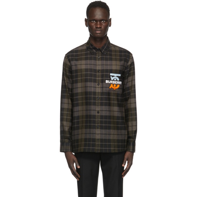 Photo: Burberry Khaki and Grey Check Monogram Motif Shirt