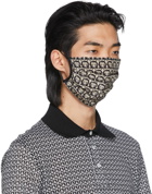 Salvatore Ferragamo Black & Beige Silk Logo Pattern Mask