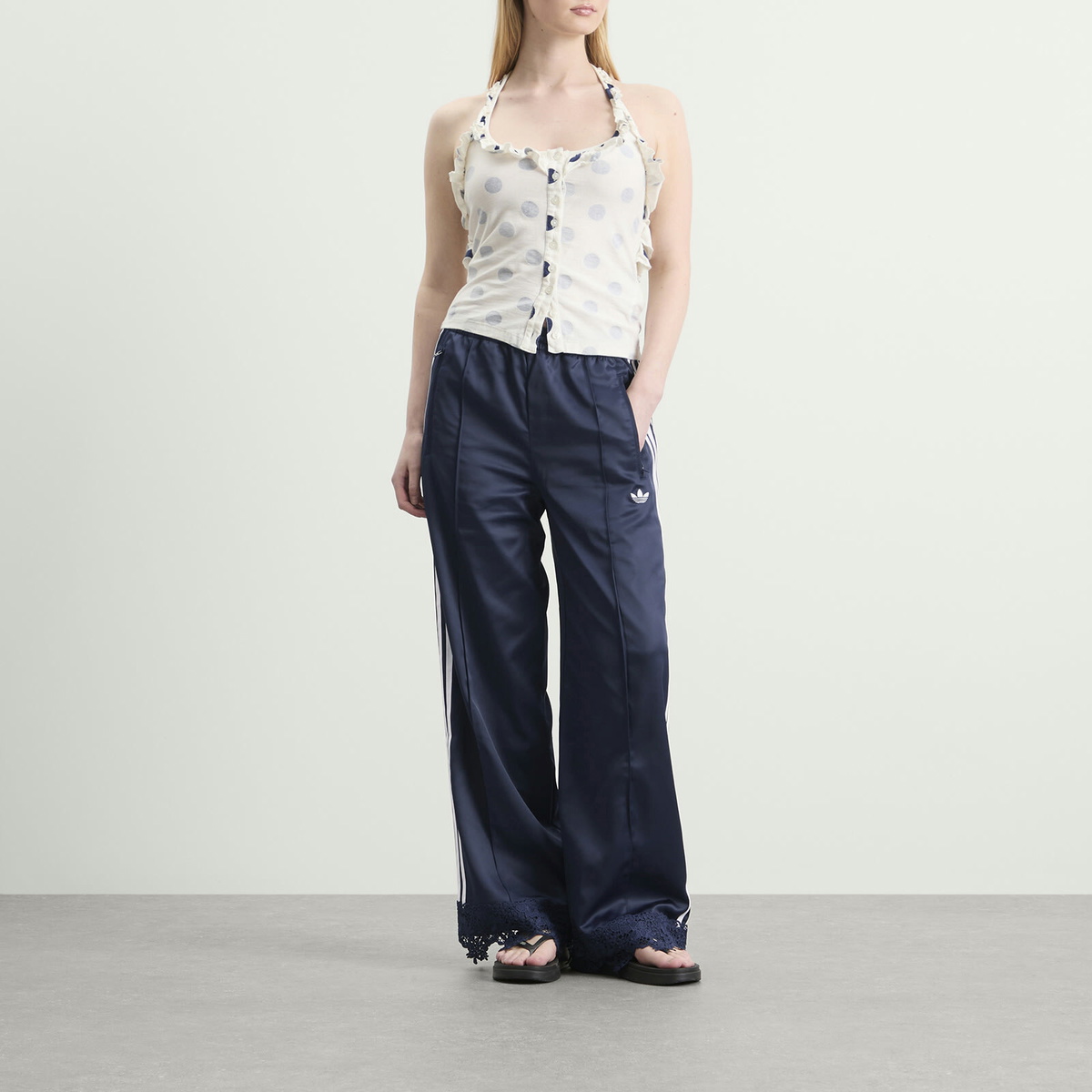 Adidas Women's Firebird Satin Lace Track Pant in Night Indigo
