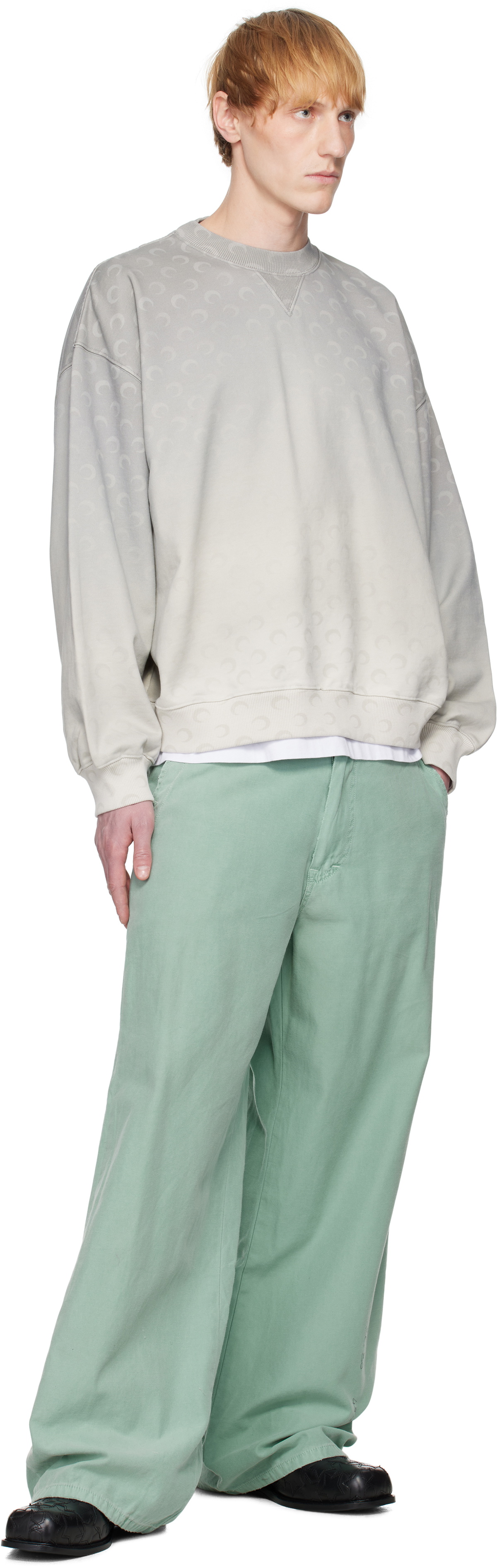 Marine Serre Gray Moon Faded Fleece Oversized Sweatshirt